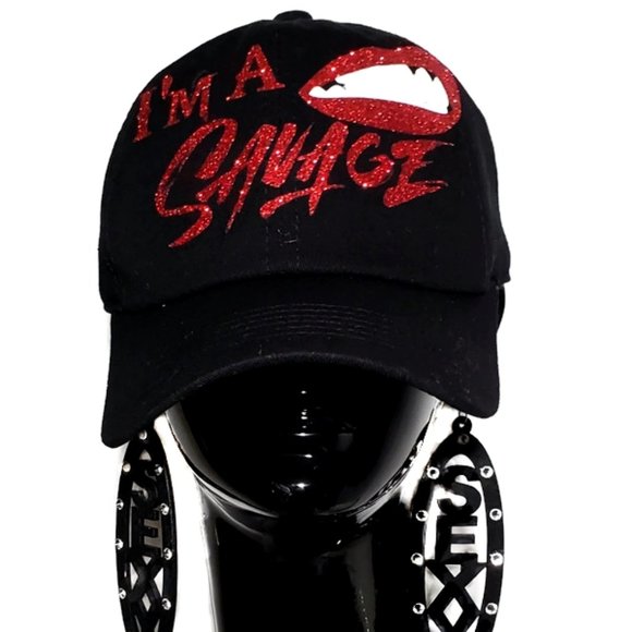 I'm a Savage Red Lips on Fitted Adj. Baseball Cap. - Picture 5 of 5